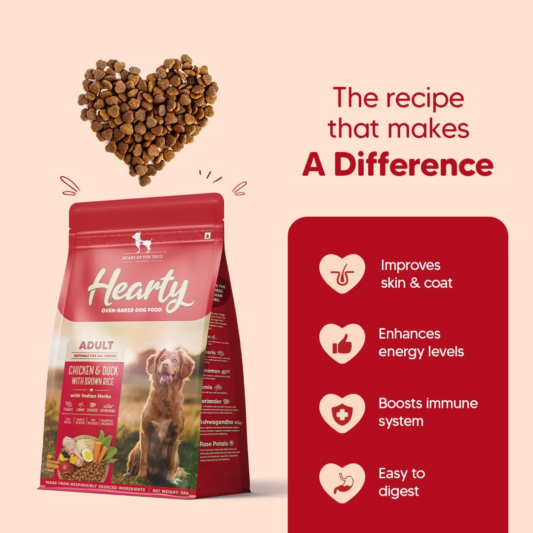 Hearty Oven-Baked Dry Food For Adult Dogs With Chicken, Duck & Brown Rice  - All Breed 2Kilograms