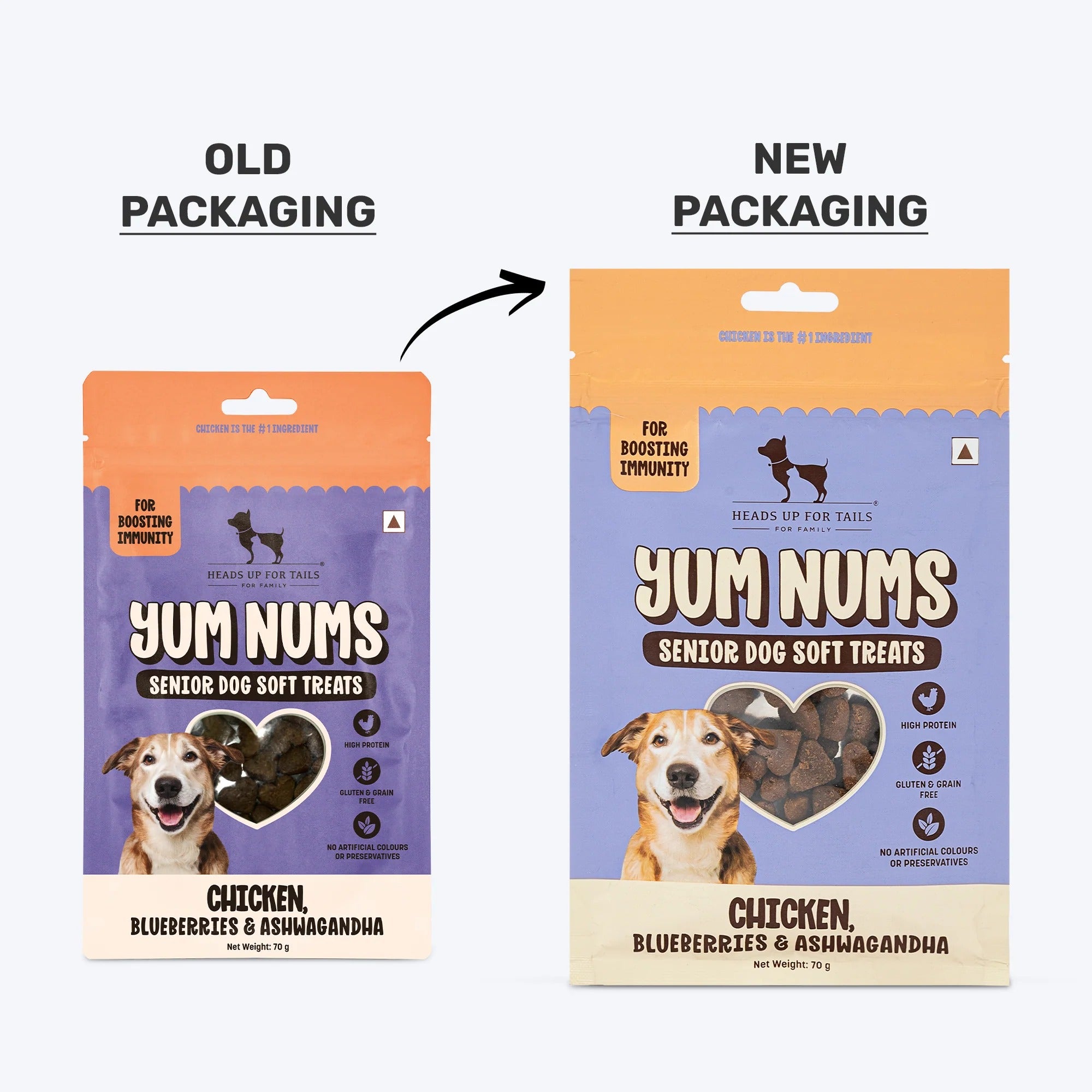 HUFT Yum Nums Senior Dog Treats Soft & Chewy Sticks Blueberries & Ashwagandha With Chicken - 70 gm