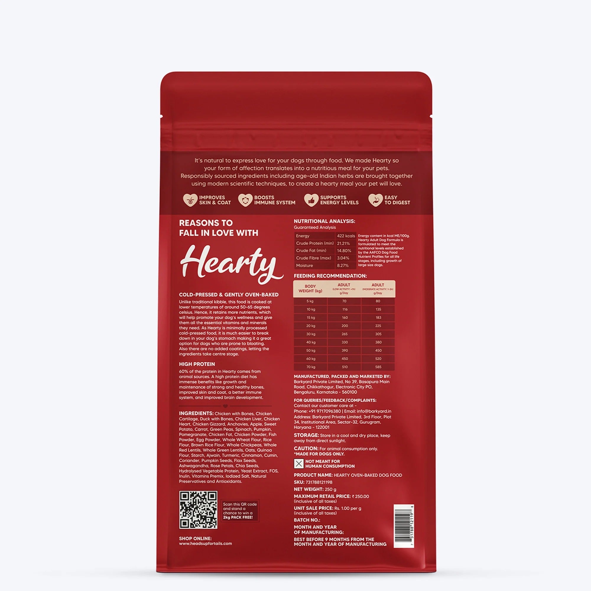 Hearty Oven-Baked Dry Food For Adult Dogs With Chicken, Duck & Brown Rice  - All Breed 2Kilograms