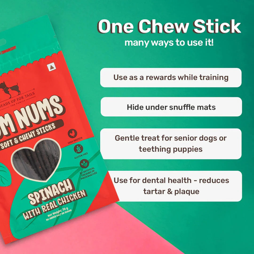 HUFT Yum Nums Dog Treats Soft & Chewy Sticks Spinach With Real Chicken - 70 gm