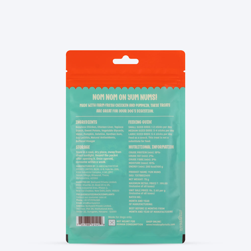 HUFT Yum Nums Soft & Chewy Sticks Pumpkin with Real Chicken Treat For Dogs - 75g - Heads Up For Tails