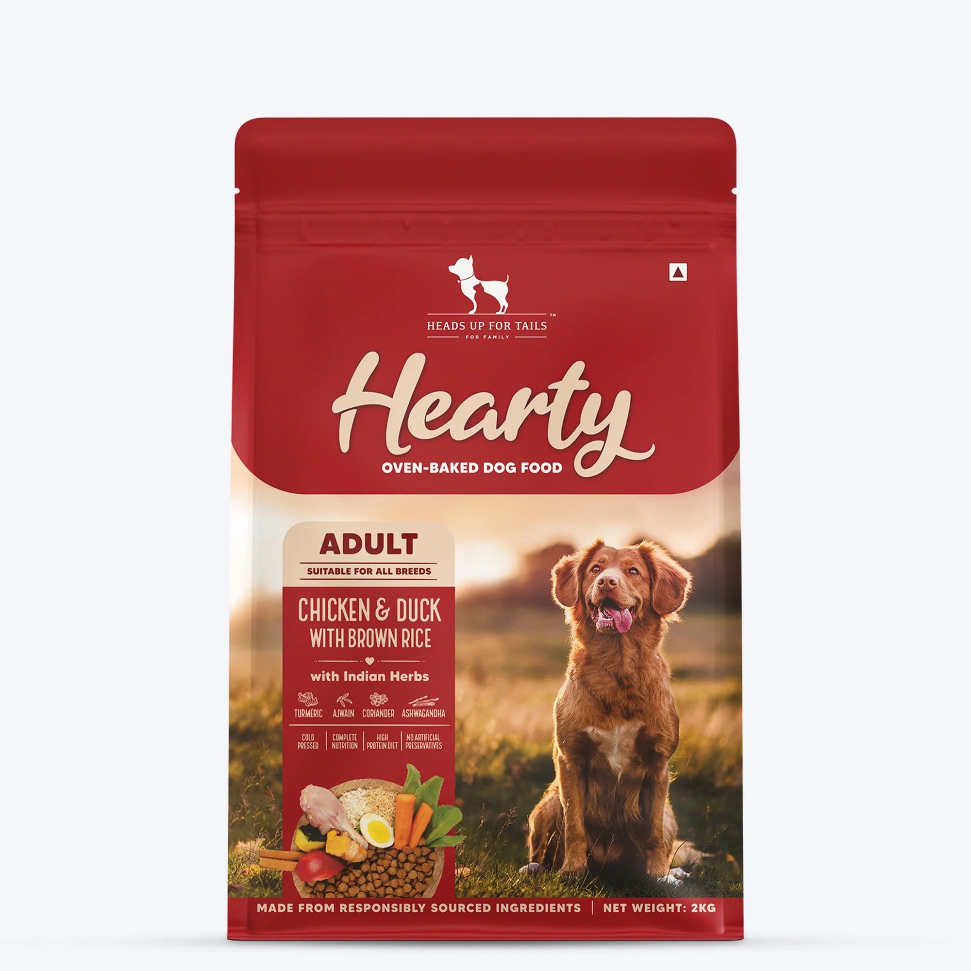 Hearty Oven-Baked Dry Food For Adult Dogs With Chicken, Duck & Brown Rice  - All Breed 2Kilograms
