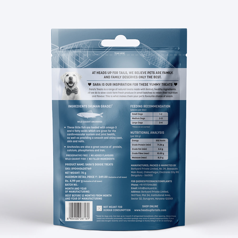 Sara's Dehydrated Anchovy Doggie Treats - 70 g - Heads Up For Tails