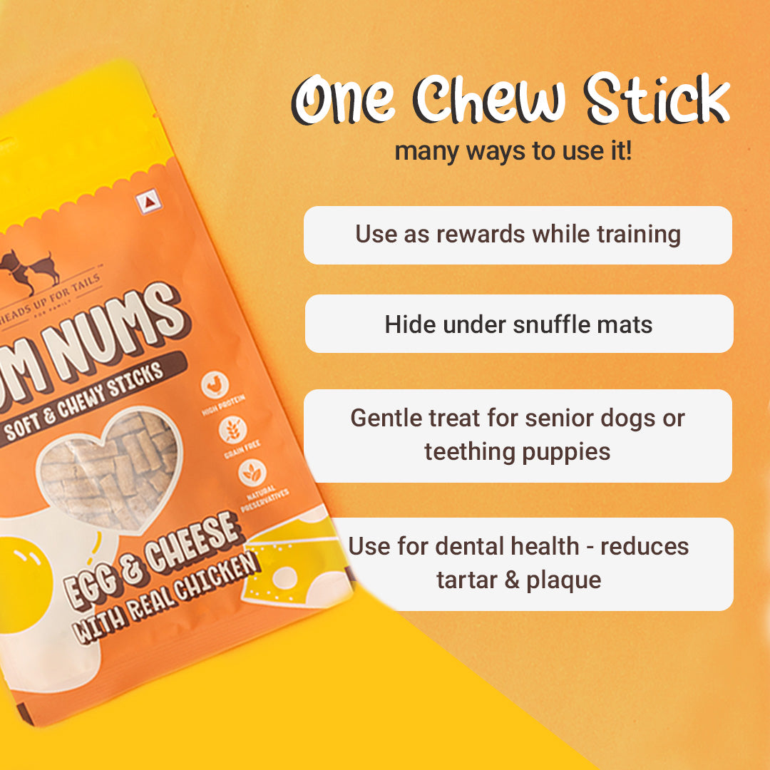HUFT Yum Nums Soft & Chewy Sticks Egg & Cheese With Real Chicken Treat For Dogs - 75g - Heads Up For Tails