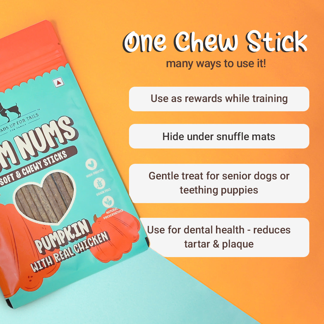 HUFT Yum Nums Soft & Chewy Sticks Pumpkin with Real Chicken Treat For Dogs - 75g - Heads Up For Tails