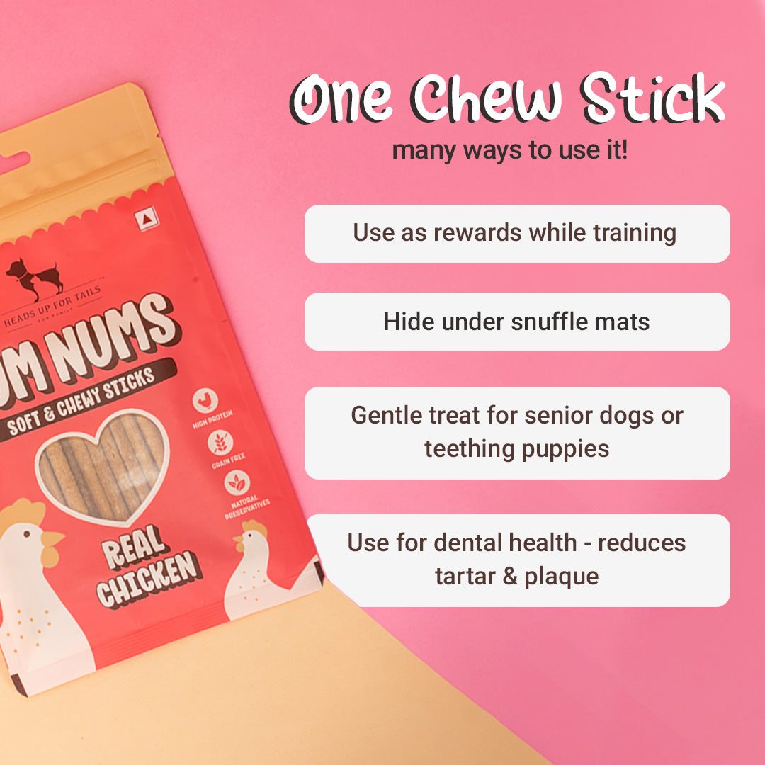 HUFT Yum Nums Soft & Chewy Sticks Real Chicken Treat For Dogs - 75g - Heads Up For Tails
