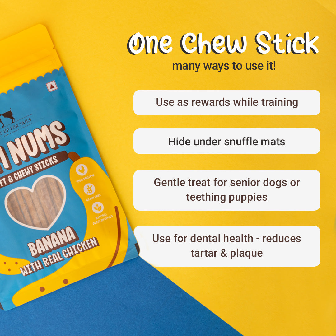 HUFT Yum Nums Soft & Chewy Sticks Banana with Real Chicken Treat For Dogs - 75g - Heads Up For Tails