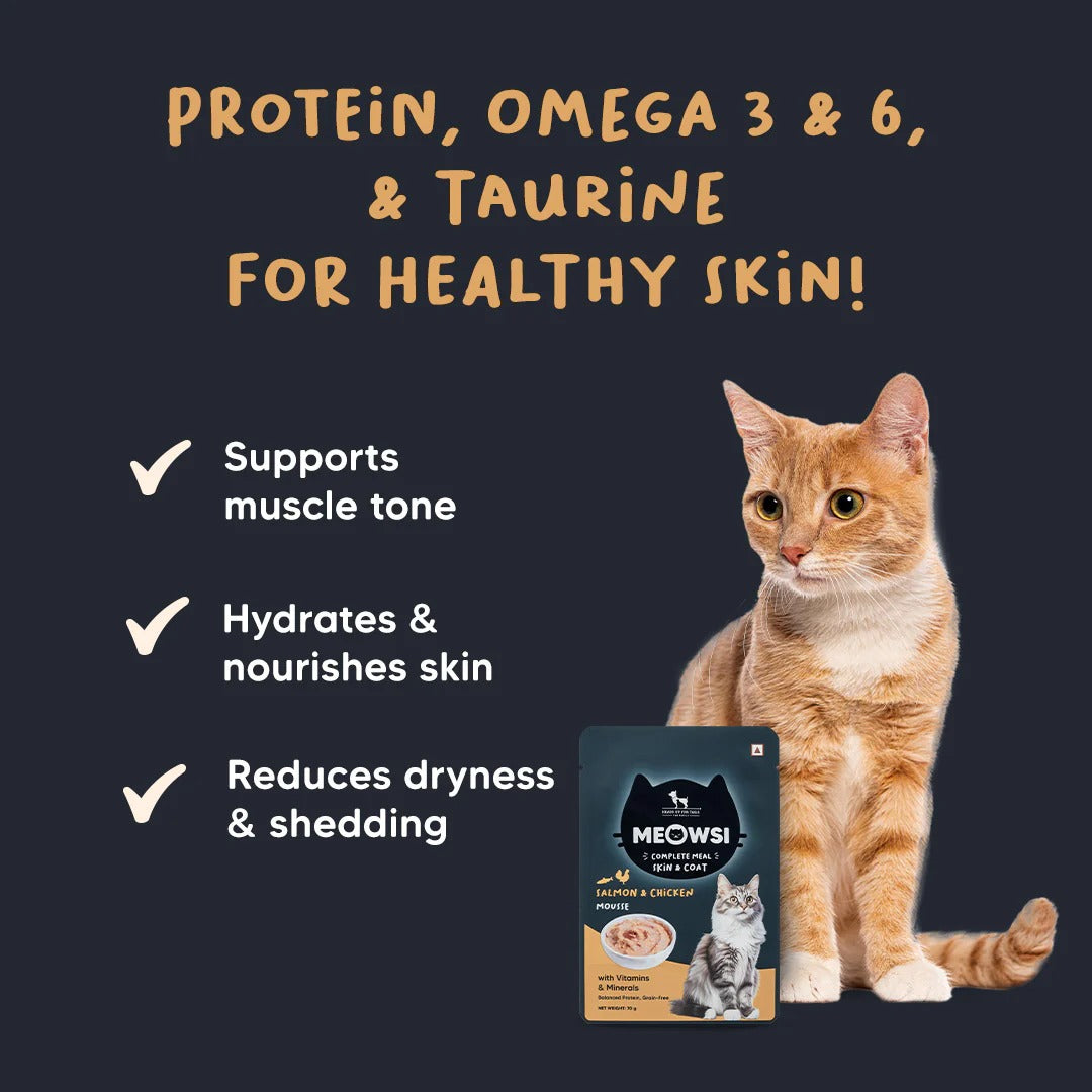 Meowsi by HUFT Skin & Coat Salmon & Chicken Mousse Cat Wet Food - 70 gm