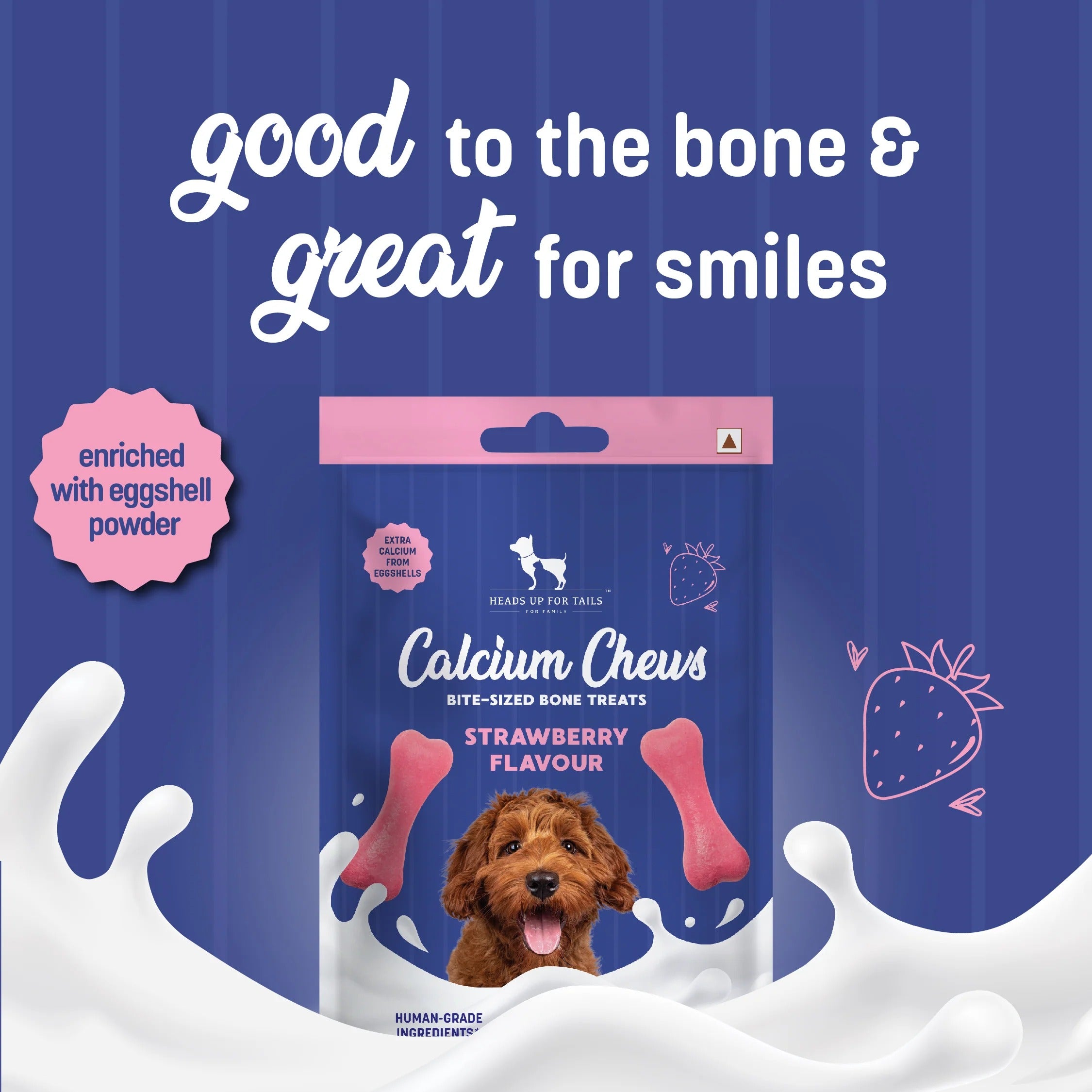 HUFT Calcium Chews Bite-Sized Bone Treats For Dog - Strawberry Flavour