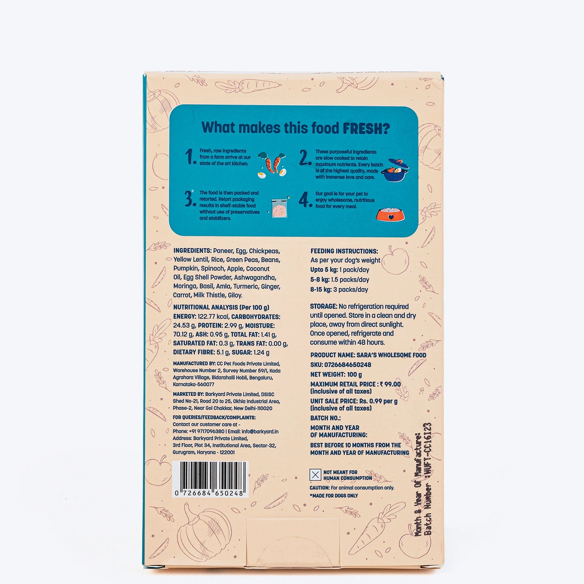 HUFT Sara's Wholesome Classic Paneer & Eggs Dog Food - 300 g