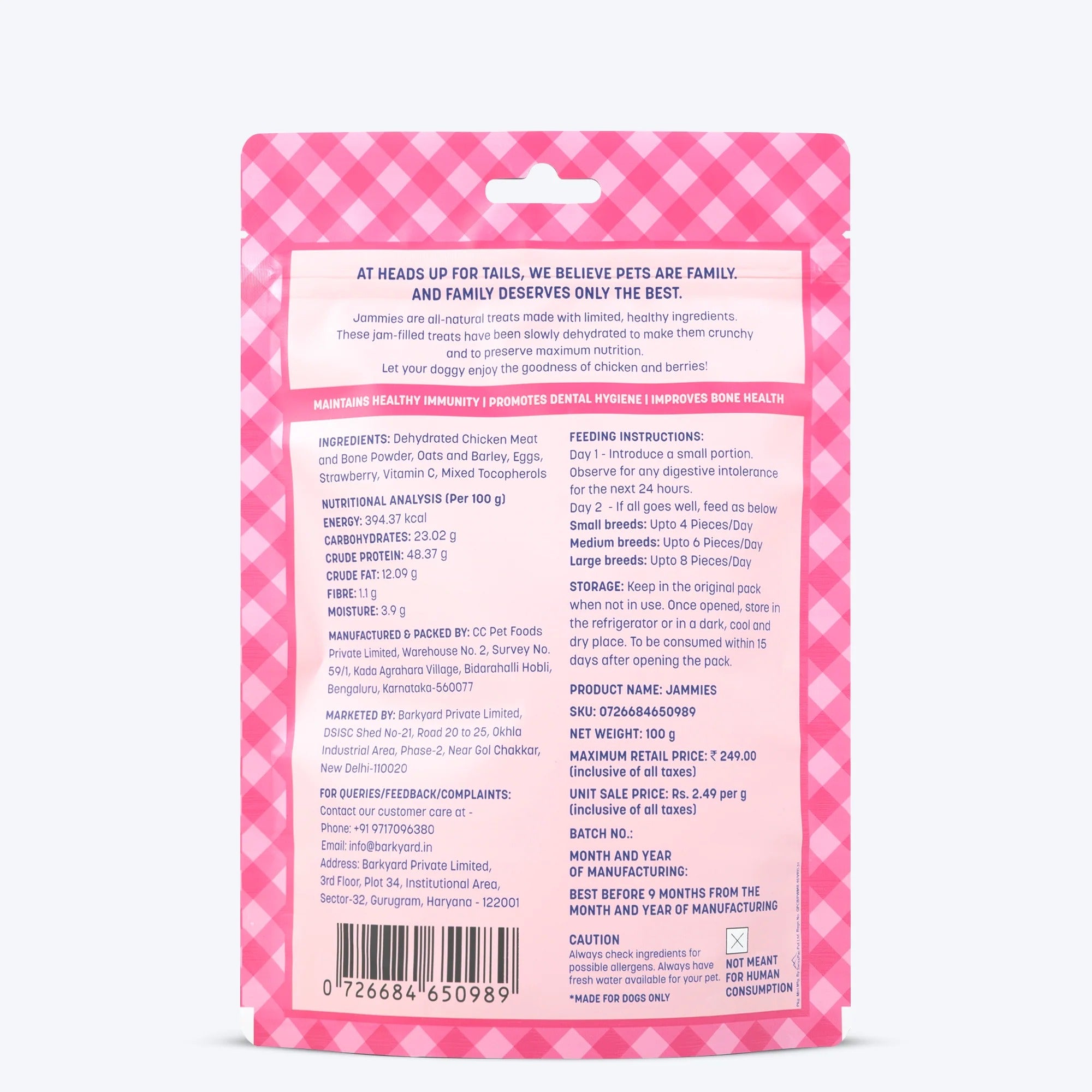 HUFT Jammies - Chicken Filled With Strawberry Jam Dog Treats - 100 g