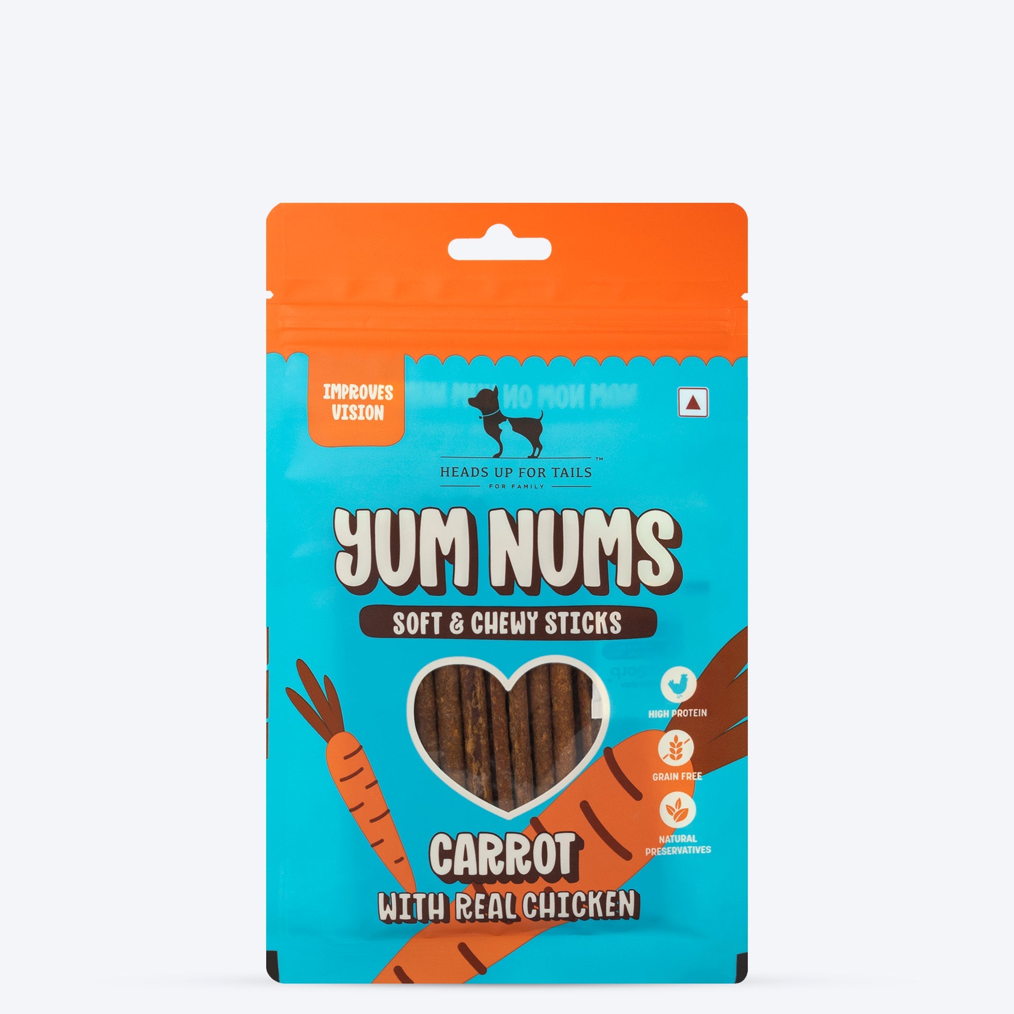 HUFT Yum Nums Soft & Chewy Sticks Carrot With Real Chicken Treat For Dogs - 75 g - Heads Up For Tails