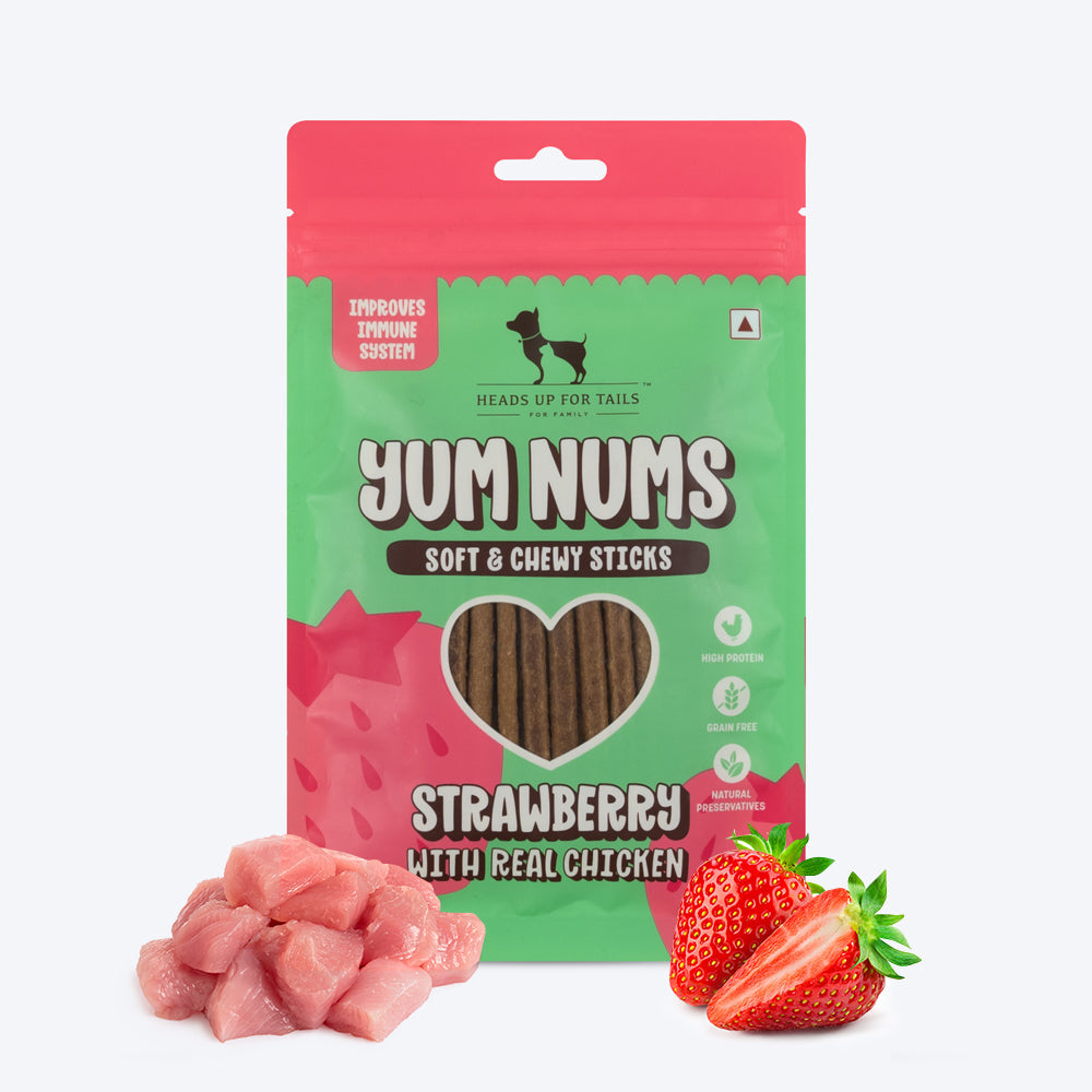 HUFT Yum Nums Soft & Chewy Sticks Strawberry with Real Chicken Treat For Dogs - 75g - Heads Up For Tails