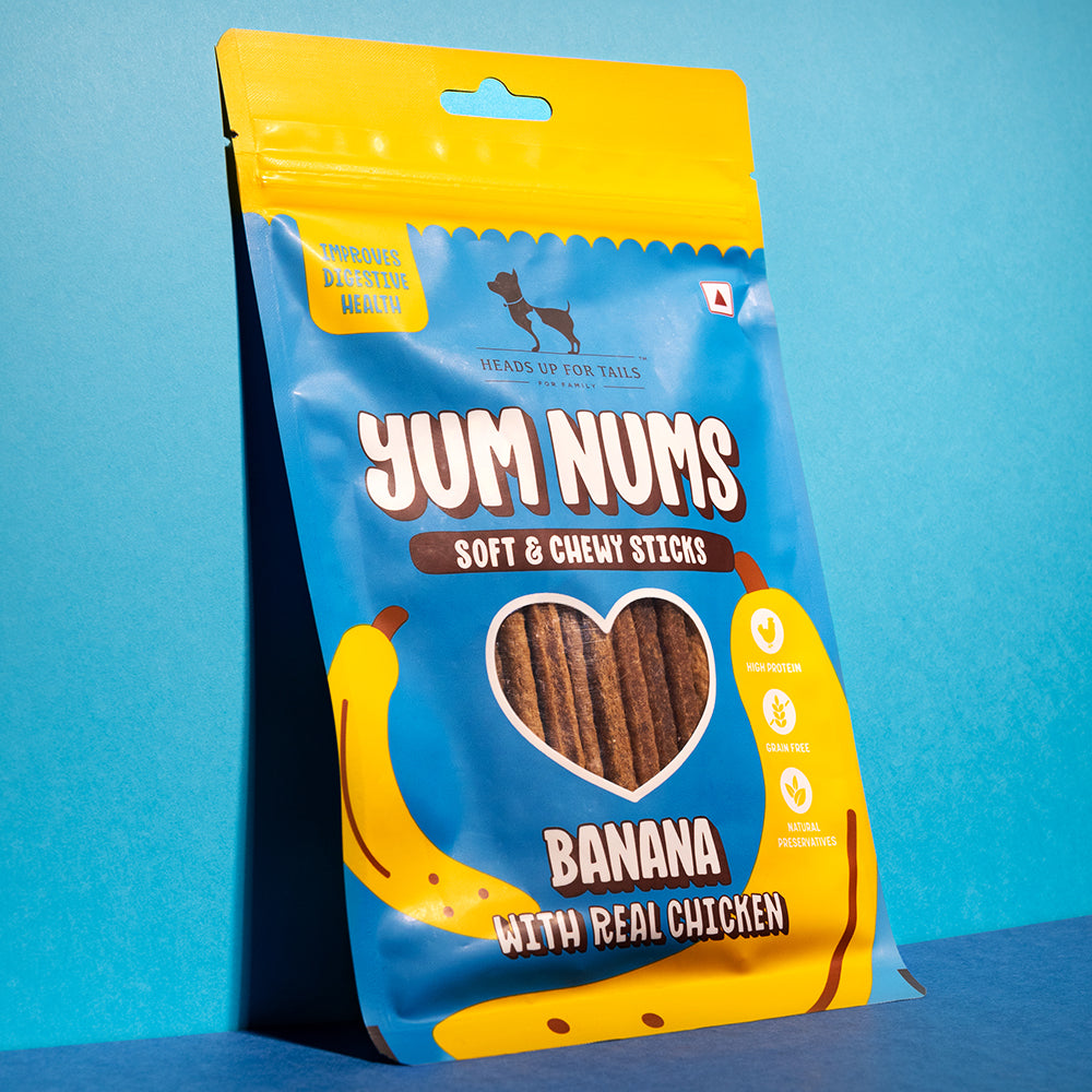 HUFT Yum Nums Soft & Chewy Sticks Banana with Real Chicken Treat For Dogs - 75g - Heads Up For Tails