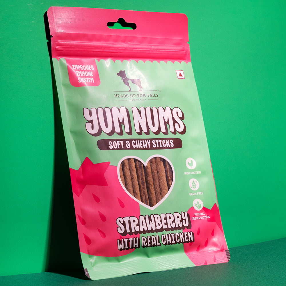 HUFT Yum Nums Soft & Chewy Sticks Strawberry with Real Chicken Treat For Dogs - 75g - Heads Up For Tails