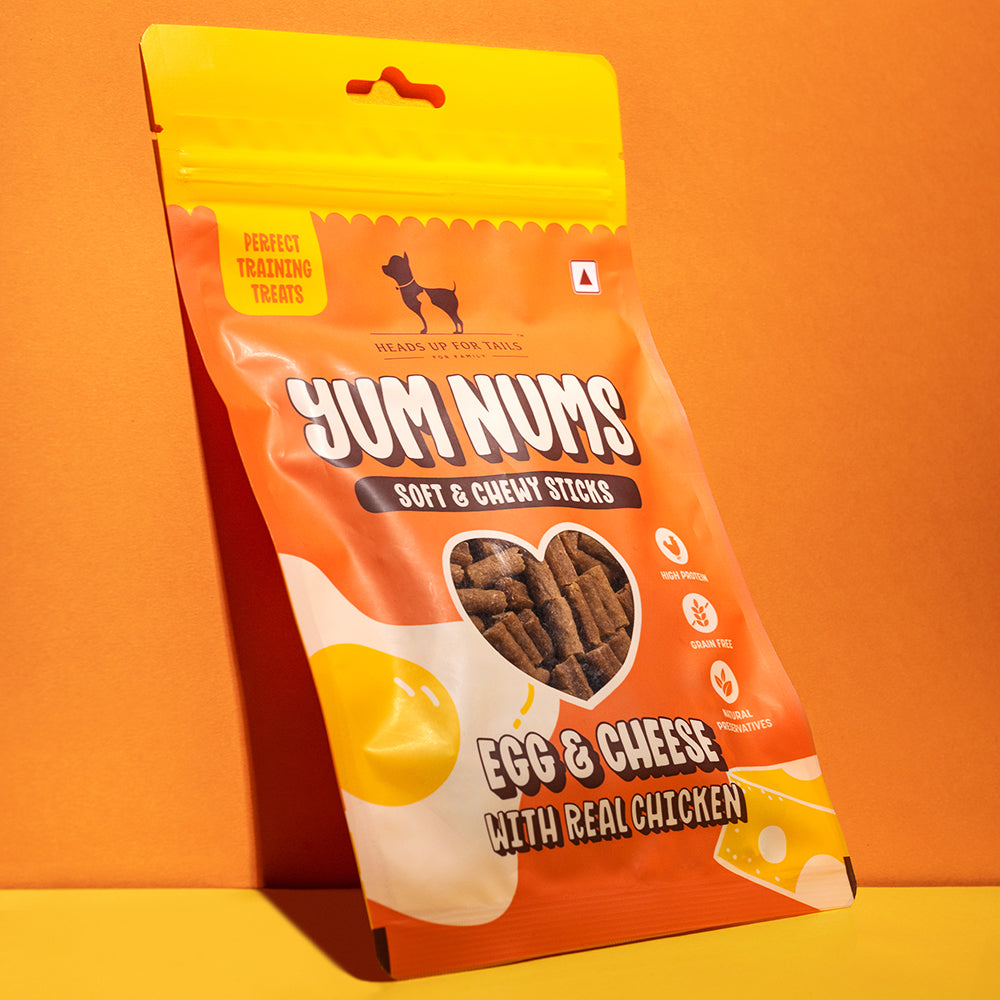 HUFT Yum Nums Soft & Chewy Sticks Egg & Cheese With Real Chicken Treat For Dogs - 75g - Heads Up For Tails