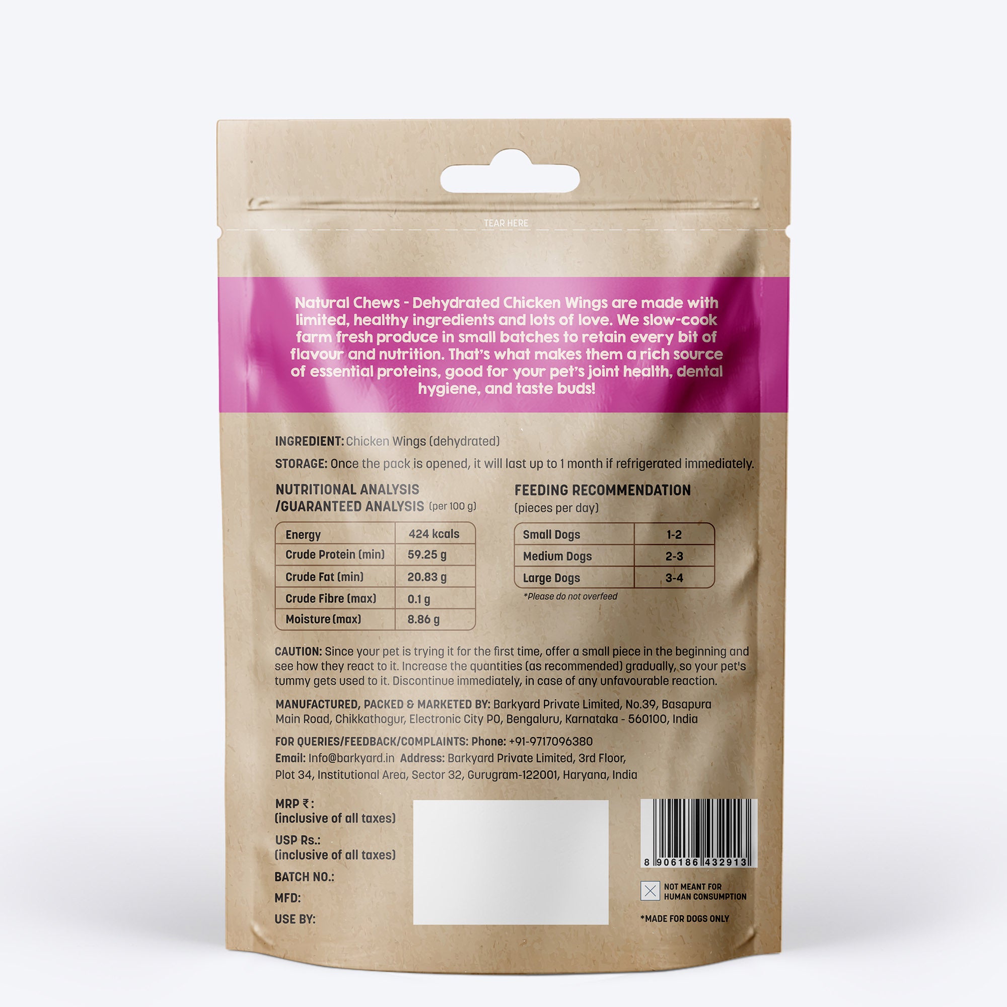 HUFT Natural Chews - Dehydrated Chicken Wings For Dog - 70g