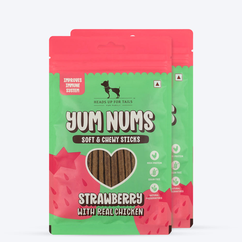 HUFT Yum Nums Soft & Chewy Sticks Strawberry with Real Chicken Treat For Dogs - 75g - Heads Up For Tails