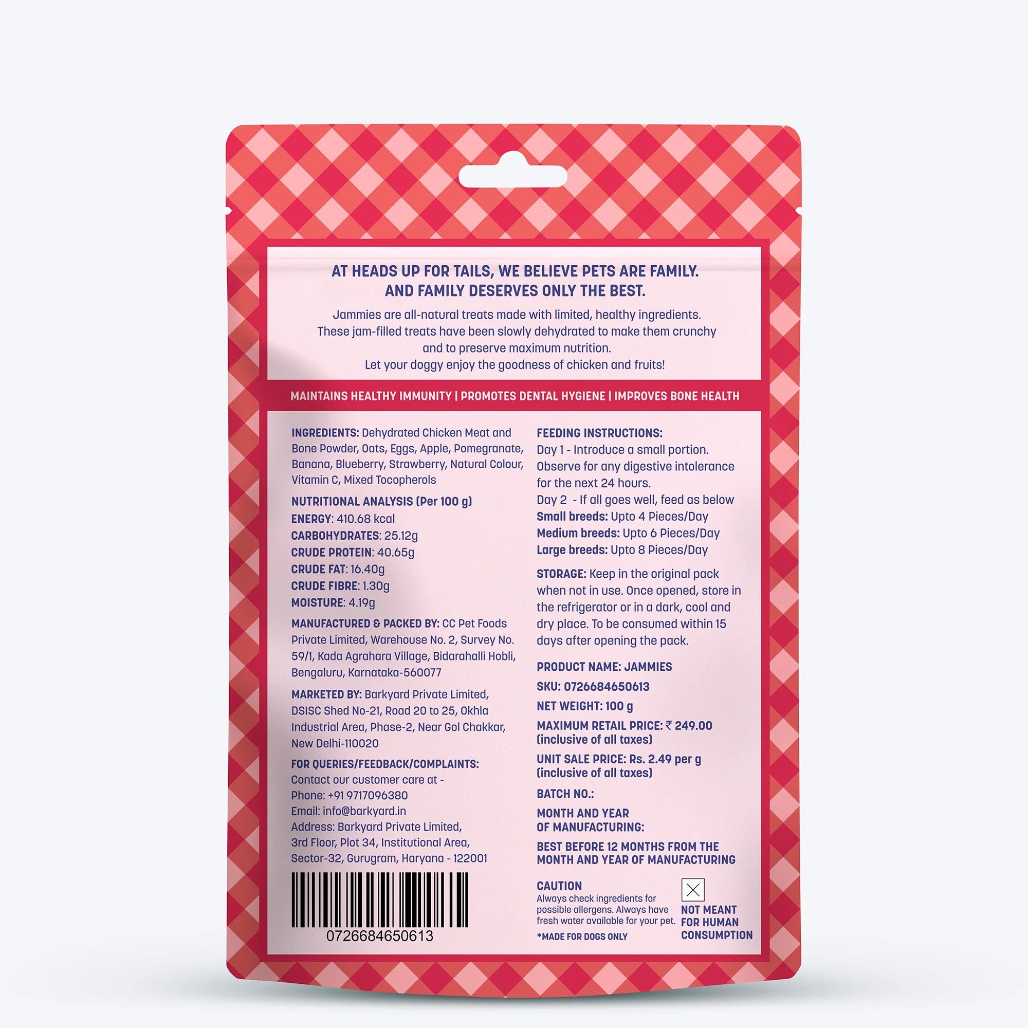 HUFT Jammies - Chicken Filled With Mixed Fruit Jam Dog Treats - 100 g