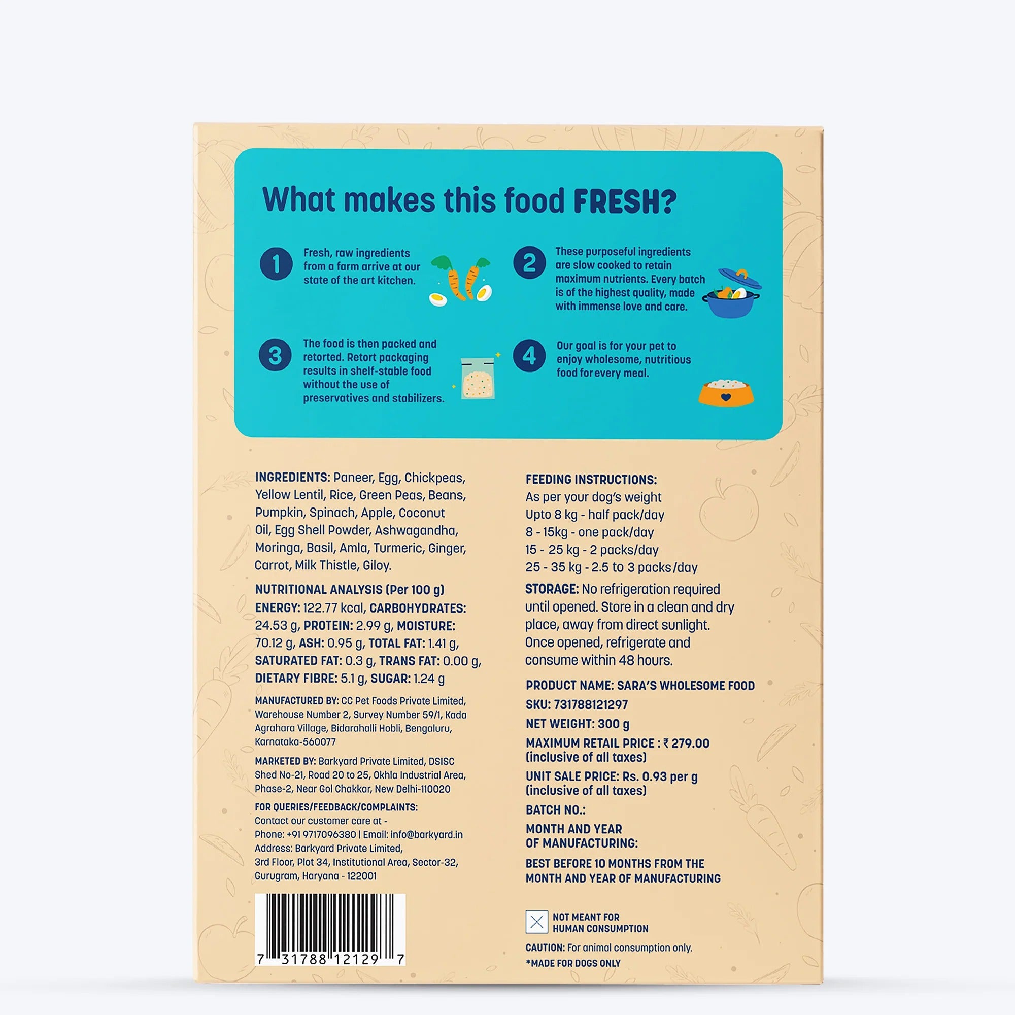 HUFT Sara's Wholesome Classic Paneer & Eggs Dog Food - 300 g
