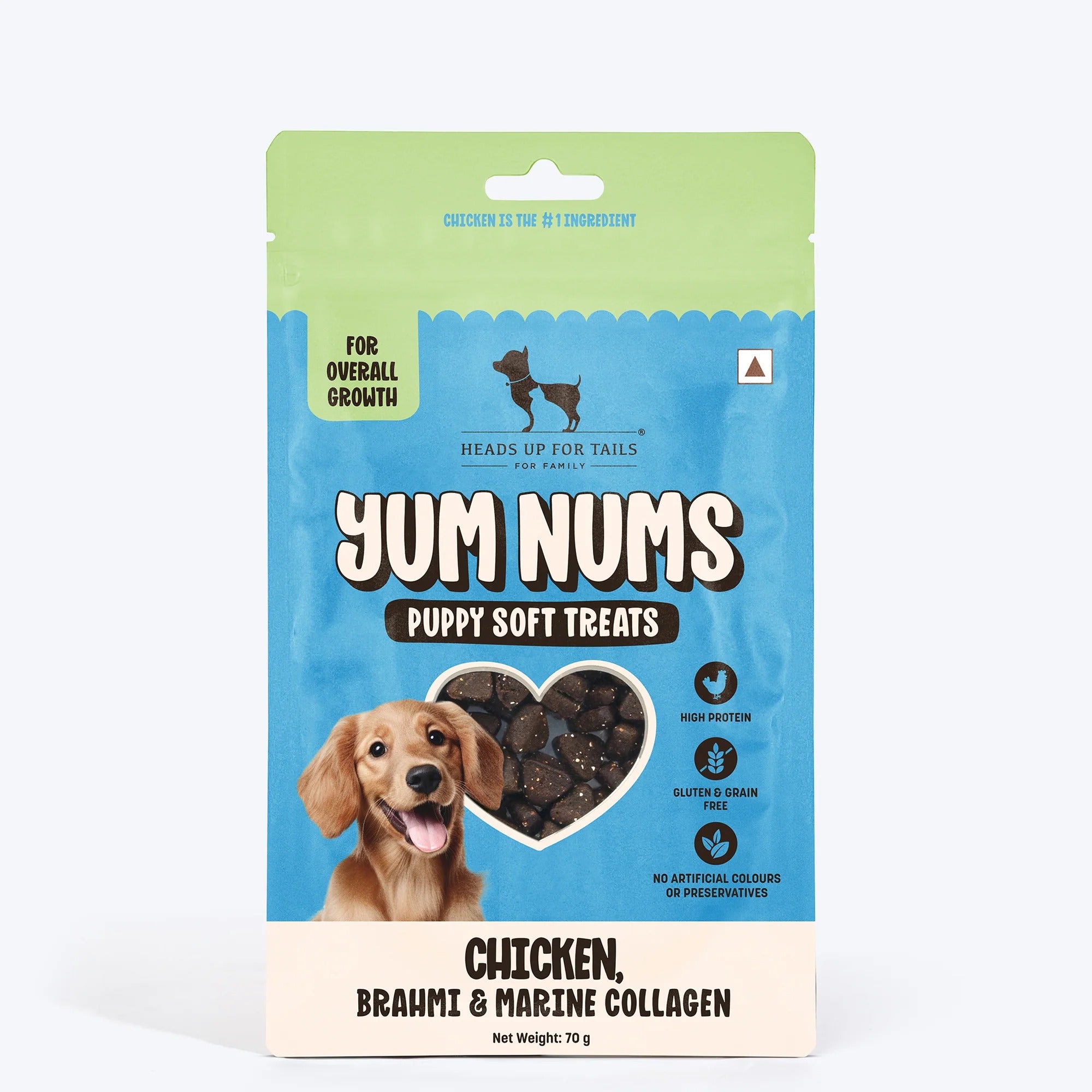 HUFT Yum Nums Puppy Treats Soft & Chewy Sticks Brahmi & Marine Collagen With Chicken- 70 gm